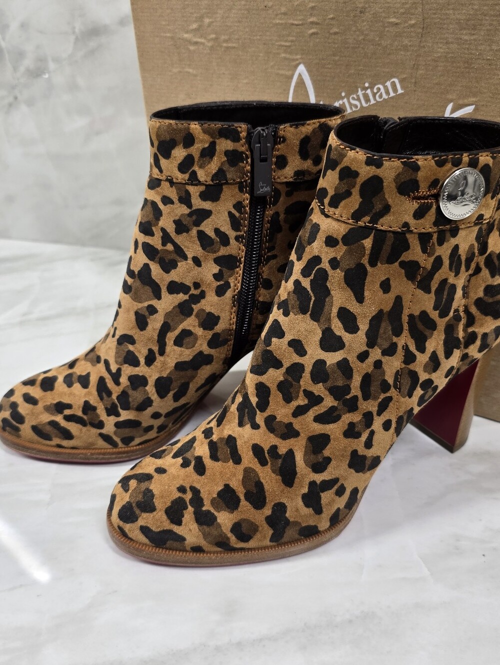 Christian Louboutin Leopard Print Suede Ankle Booties